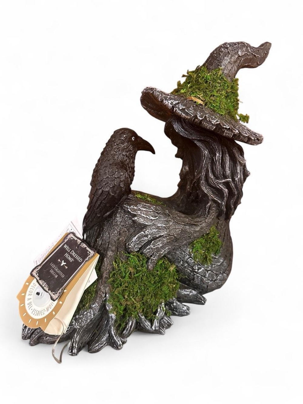 Well Dressed Home Witch with Raven / Crow Light Up Halloween Figurine Decor